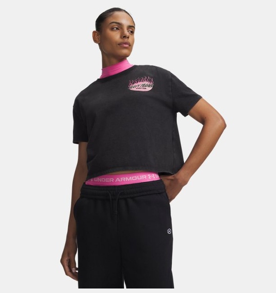Siyah Kadın UA HB Run Heavyweight Wash Tour Kısa Kollu T-shirt