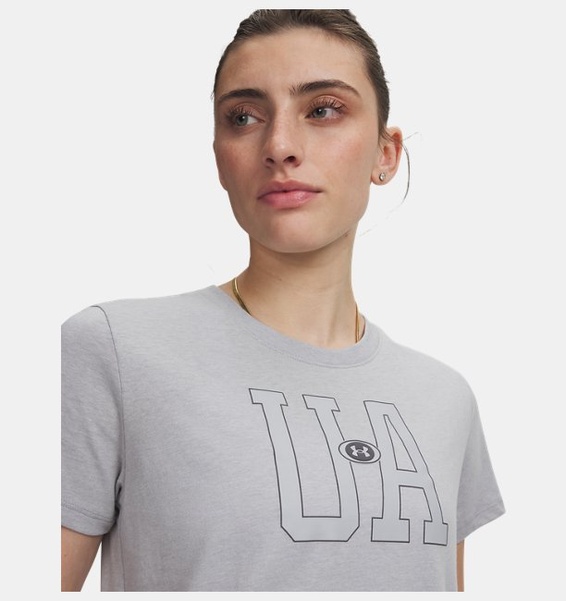 Gri Kadın UA Icon Fleece Graphic Kısa Kollu T-shirt