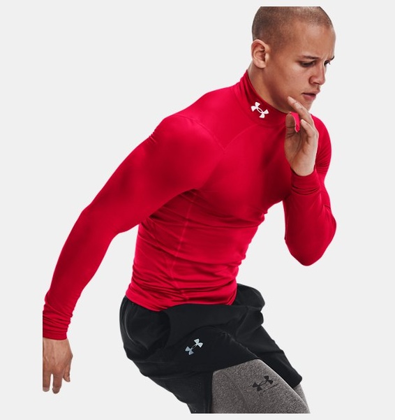 Kırmızı Erkek UA ColdGear Armour Compression Mock Uzun Kollu T-shirt