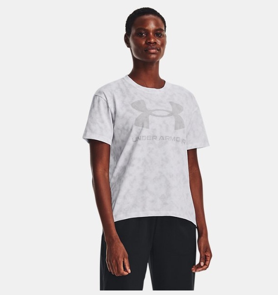 Beyaz Kadın UA Logo Baskılı Heavyweight Kısa Kollu T-shirt