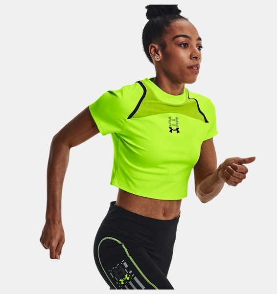 Yeşil Kadın UA Koşu Anywhere Crop Kısa Kollu T-shirt