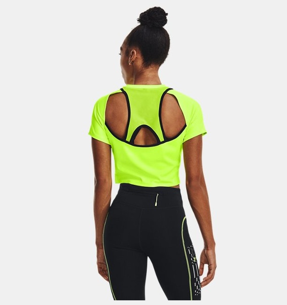 Yeşil Kadın UA Koşu Anywhere Crop Kısa Kollu T-shirt