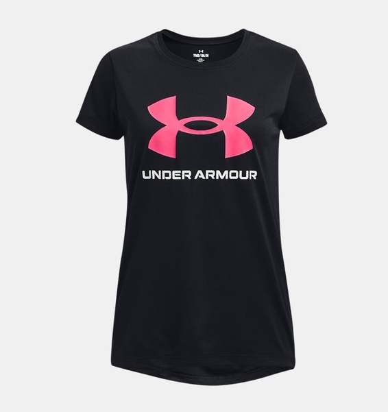 Siyah Kız Çocuk UA Tech™ Baskılı Fill Big Logo Kısa Kollu T-shirt