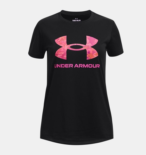 Siyah Kız Çocuk UA Tech™ Baskılı Fill Big Logo Kısa Kollu T-shirt