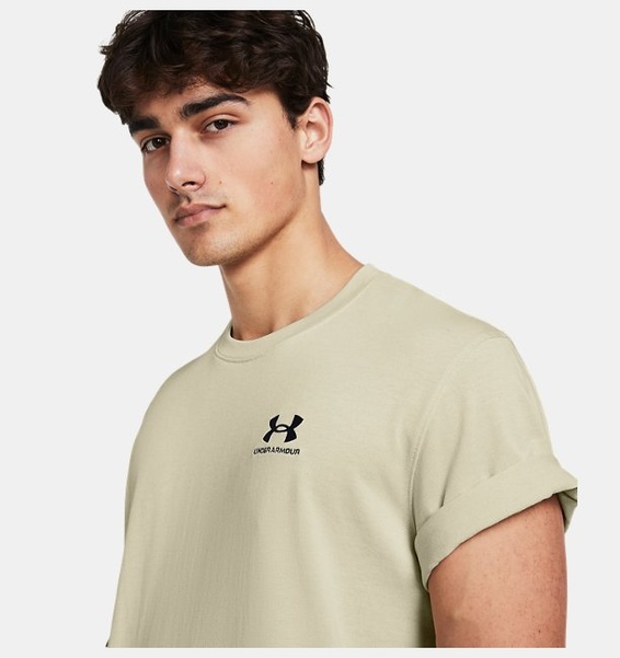 Bej Erkek UA LOGO EMB Heavyweight Kısa Kollu T-shirt