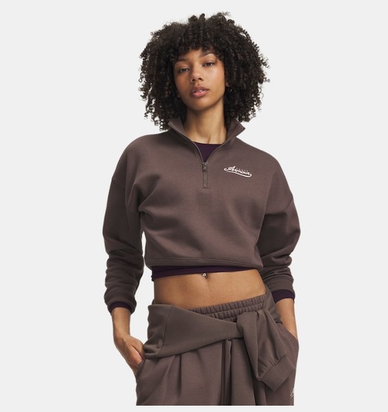 Kahverengi Kadın UA Rival Fleece Varsity Yarım Fermuarlı Sweatshirt