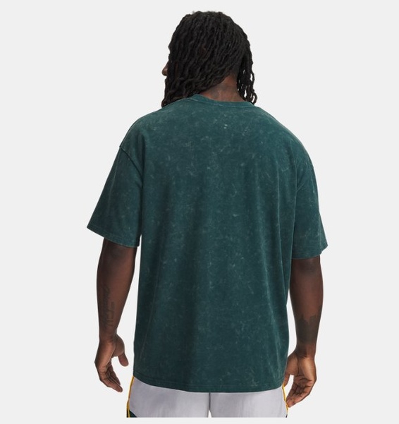 Koyu Yeşil Erkek UA Heavyweight Oversized Logo Wash Kısa Kollu T-shirt